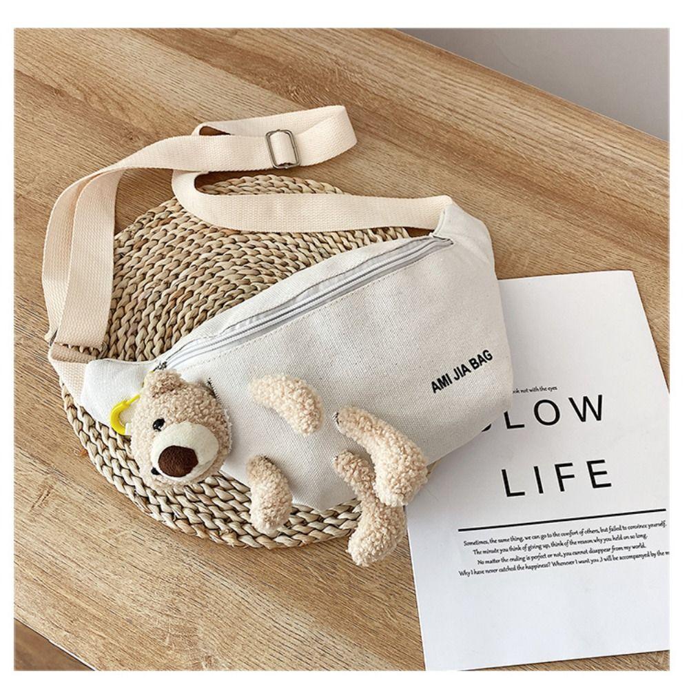 New Women's Cute Bear Waist Bag Canvas Belt Bags Designer Crossbody Chest Bag Female Solid Fanny Pack Banana Hip Purse