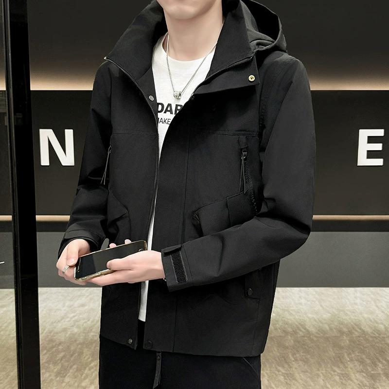 

Мужская верхняя одежда Весна и осень Куртка мужская осень Весна и осень Ветровка мужская с капюшоном для мужчин M чёрный