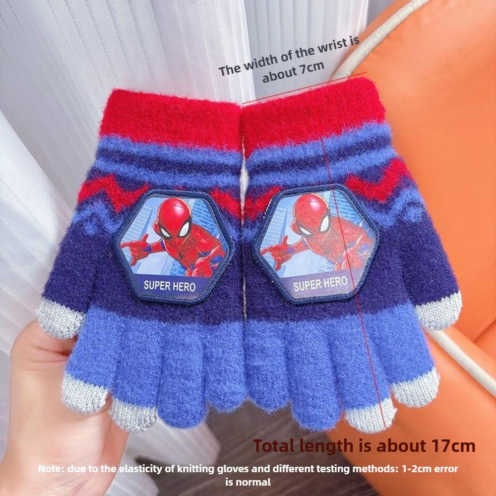 Marvel Spider-Man Winterhandschuhe für Kinder Jungen Warm Gestrickt Touchscreen Fünf Finger Superheld Junge Cartoon Kältebeständig Weiche Fäustlinge