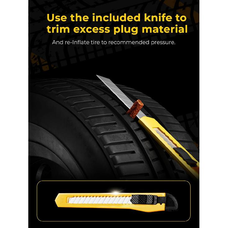 Tire Repair Kit With Plugs Fix Punctures & Plug Flats With Ease - Heavy Duty Flat Tire Puncture Repair Kit For Car, Motorcycle, ATV, UTV, RV,