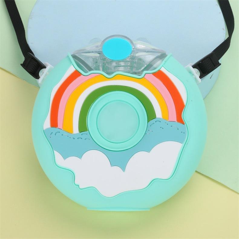 Factory Direct Selling New Donut 380ml Silicone Child Kids Cartoon Custom Donut Straw Water Bottle 301-400ml