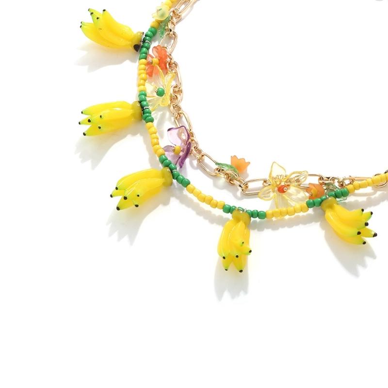 Handgefertigte Perlen Bananenblüte Anhänger Halskette Mehrschichtiger Schmuck Für Frauen Sommer Mode Harzperlen Schichtkette
