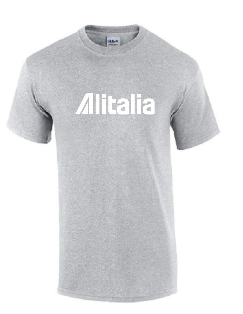Alitalia Retro White Logo Italian Airline Geek Sport Gray Cotton T-Shirt L