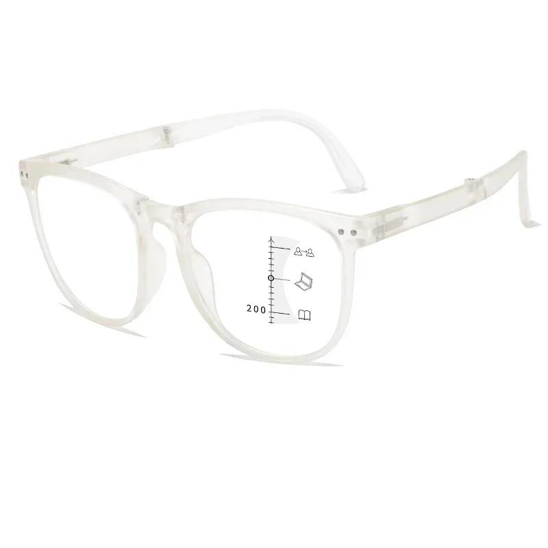 Unisex Portable Folding Progressive Multifocal Reading Glasses Luxury Round Far Sight Eyewear Blue Light Blocking Eyeglasses