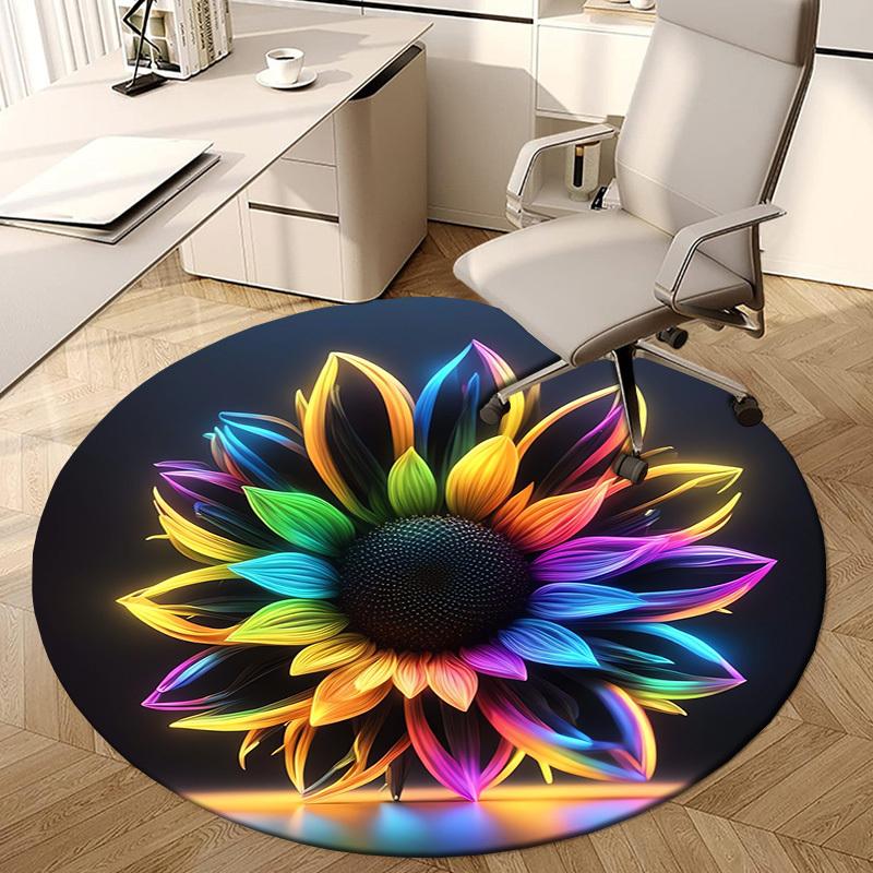 

1pc Colorful Sunflower Artwork Round carpet, Made of Polyester,Office Chairs, Living Rooms, Or Bedrooms, a Cool Rug for The Living Room.ydt26065 80cm