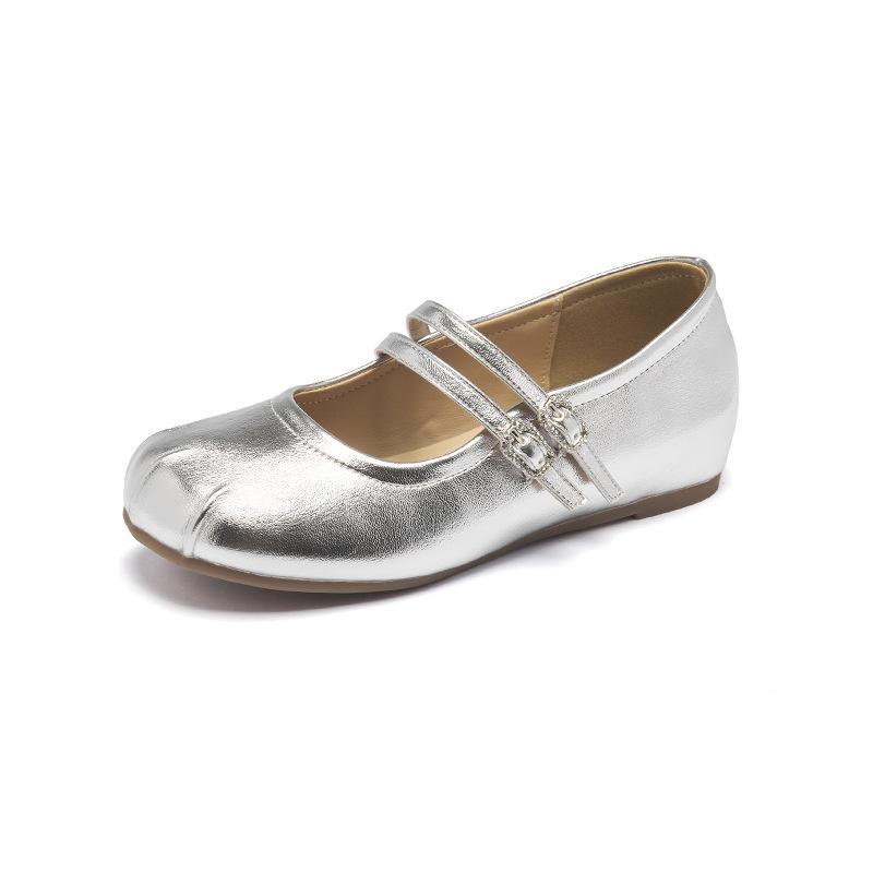Augustine Mary Jane shoes women's 2025 summer new outer wear ballet style flat bottom with skirt silver small leather shoes