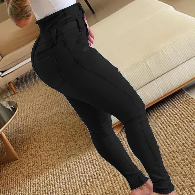 GMXIA Vår og høst Slankende dongeribukser med høy midje, Rippede fotbukser for kvinner