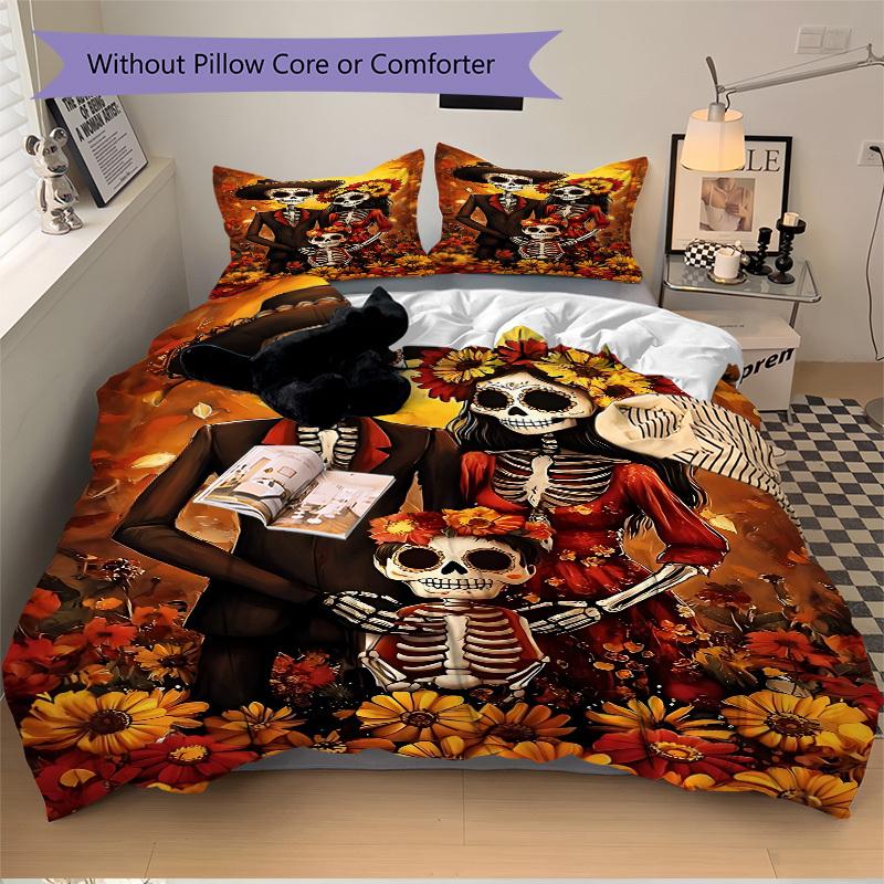 3pcs Day of the Dead Duvet Cover Set - Includes 1 Duvet Cover and 2 Pillowcases, No Quilt Core, All-Season Home Decor yy251111021