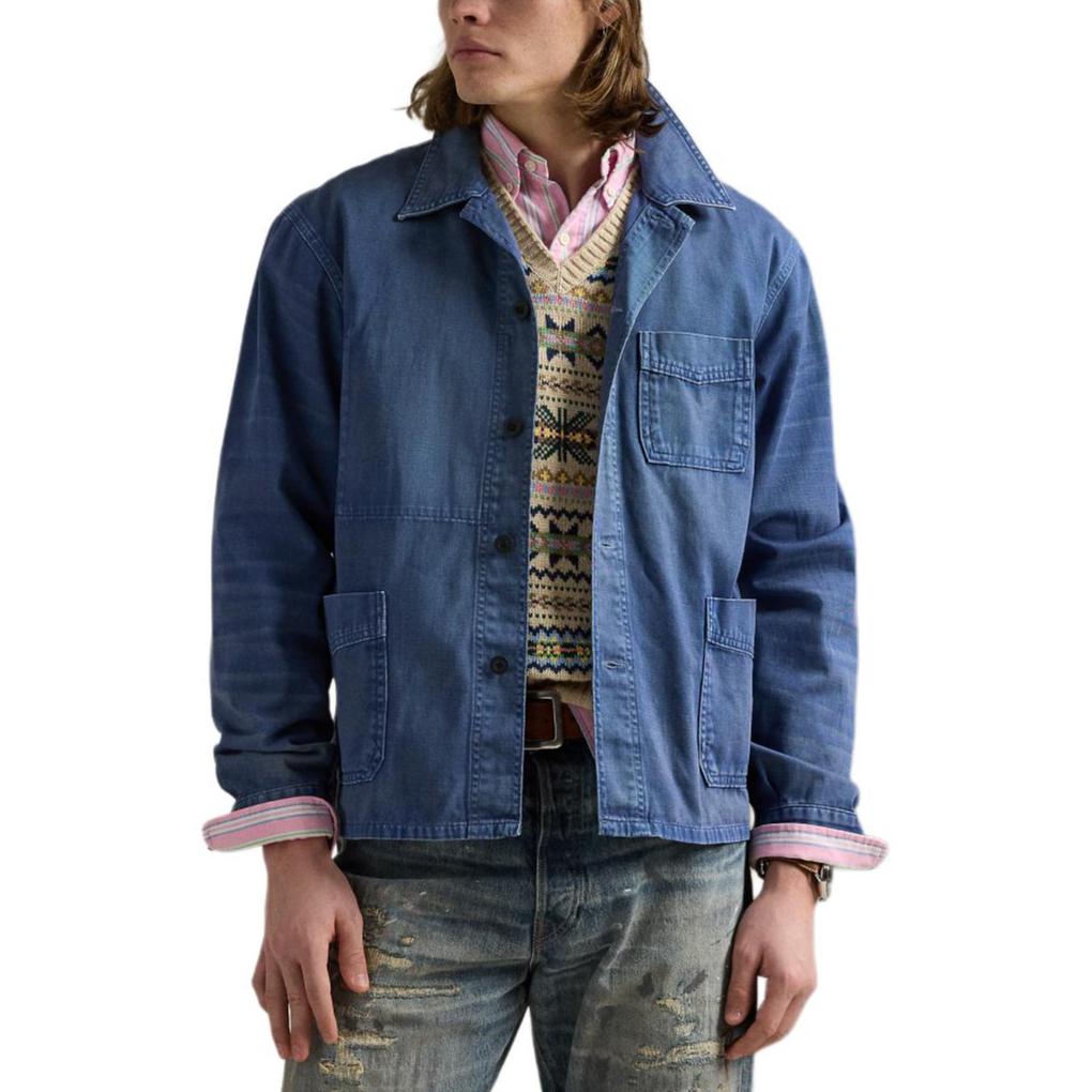 Polo Ralph Lauren Solid Cotton Twill Button Long Sleeve Jacket Men jackets Blue MNPOOTW16021659-400
