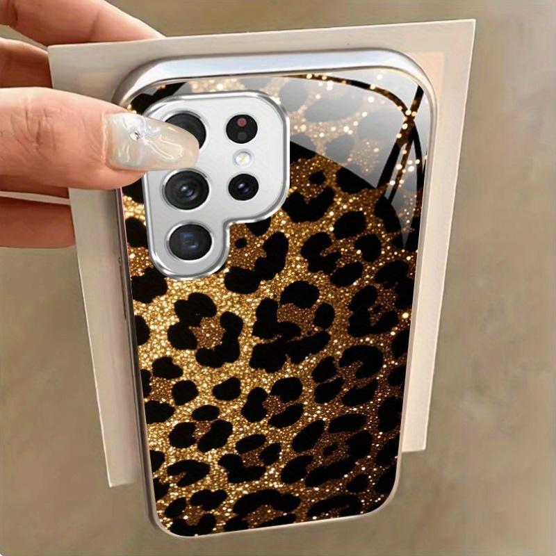 Gold-plated tempered glass phone case, Galaxy S26 S25 S24 S23 S22 Ultra Plus. Features a gold-plated leopard print pattern