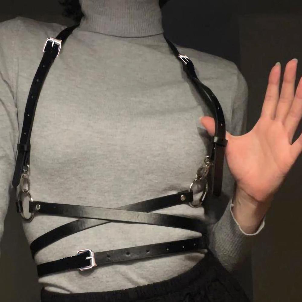 Ham de piele la modă, curea ham de piele pentru piept, corset, lenjerie de piele pentru femei, îmbrăcăminte fetiș gotică, ținută punk pentru festival rave