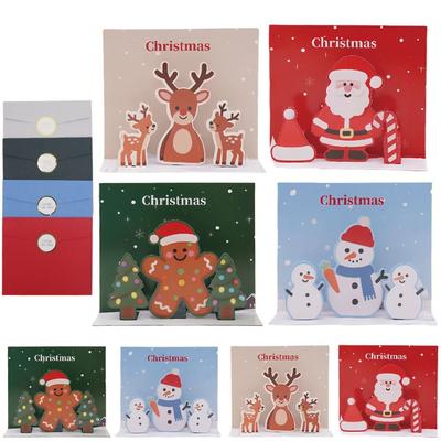 4Pcs Handmade Christmas Greeting Cards Stickers With Envelopes DIY Xmas Card Cute Exquisite Pop Up Christmas Gift Card Kids