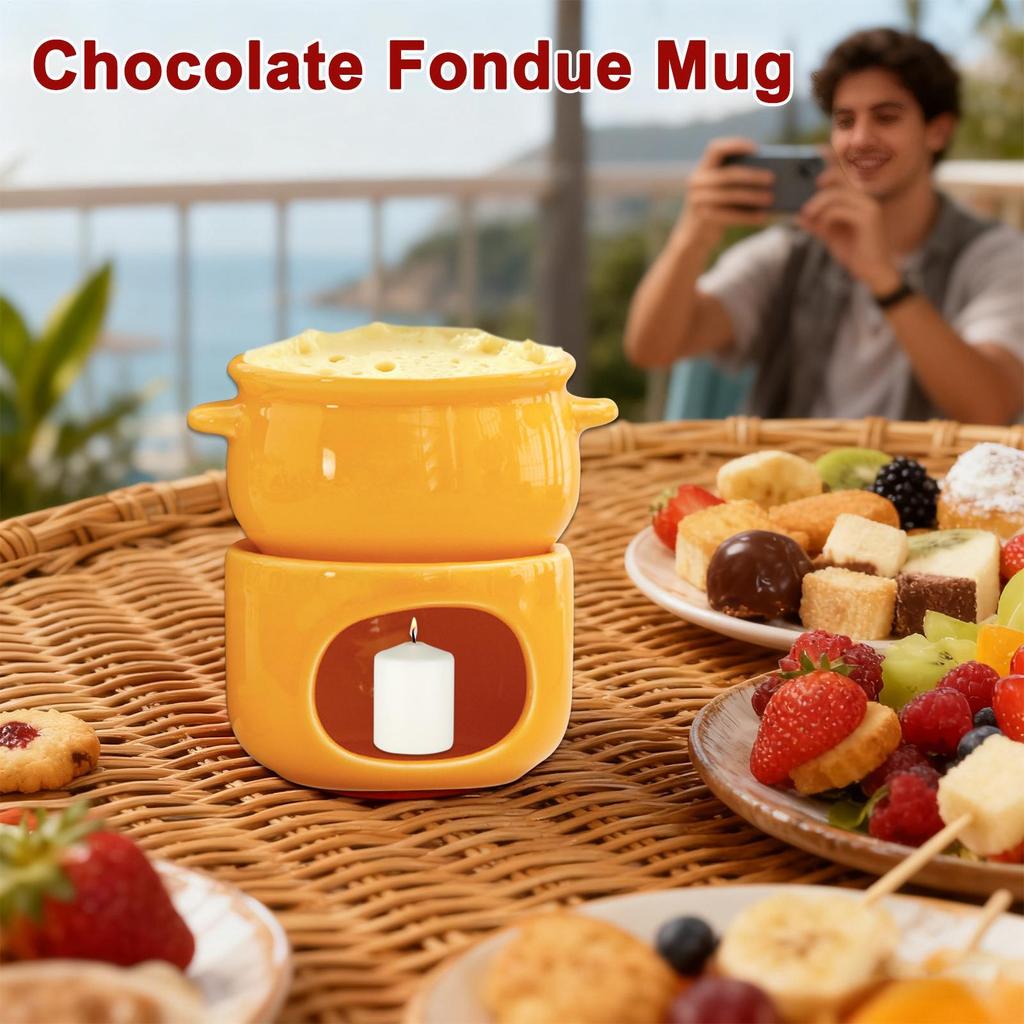 Chocolate Fondue Cup Non-Stick Ceramic Warmer Pot Melting Chocolate Cup With Forks For Cheese Marshmallow Dipping Dessert