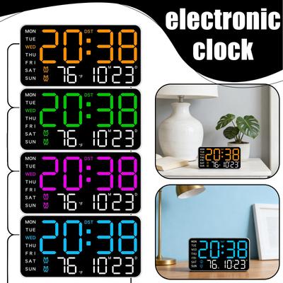 Digital Wall Clock, LED Alarm Clock, Large Digital Display, Date, Temperature, Daylight Saving Time, Modern Desktop Decoration Design