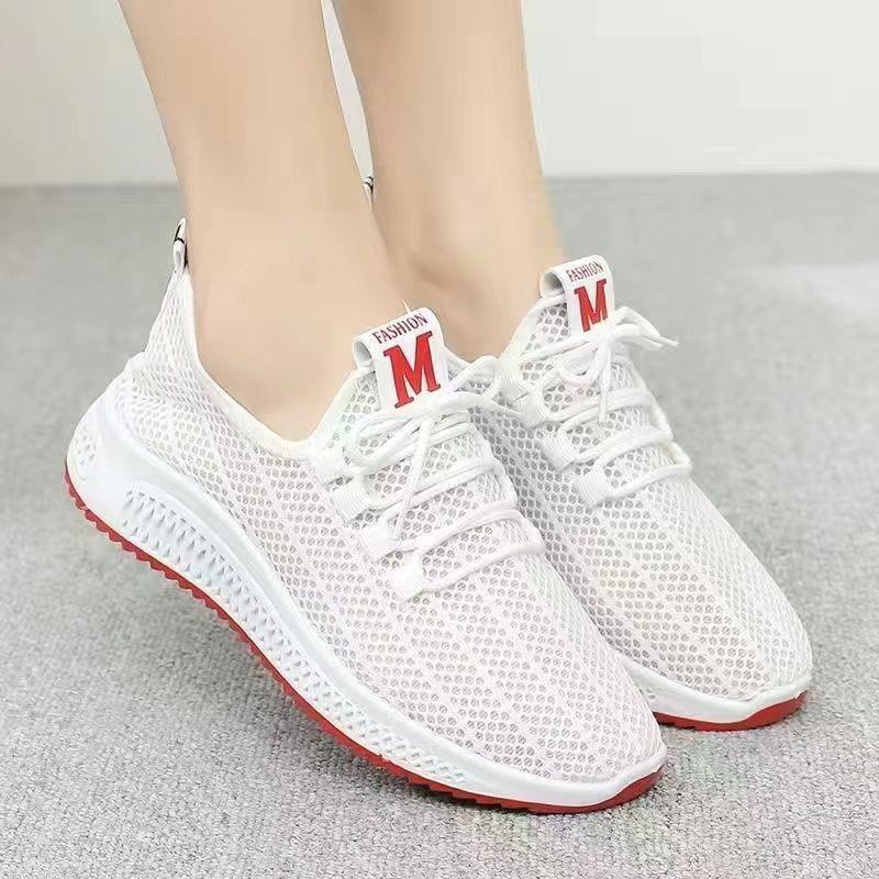 Spring and Summer Fly-woven Mesh Women's Shoes Breathable Sports Shoes Deep-mouth Lace-up Muffin Sole Casual Shoes Women's Running