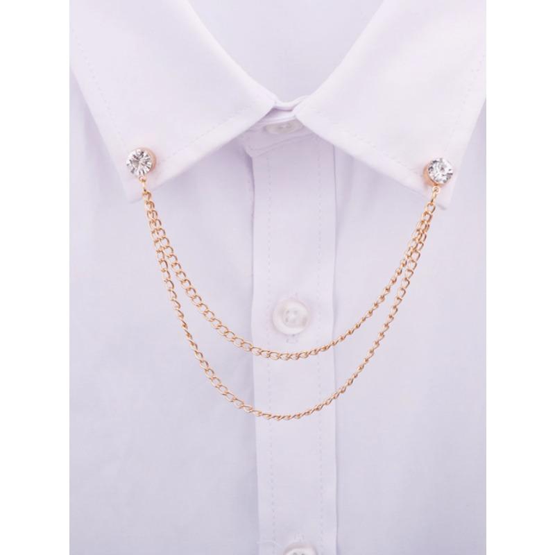 1pc Minimalist and Fashionable Rhinestone Tassel Double-layer Chain Men's Brooch Shirt Collar Accessory