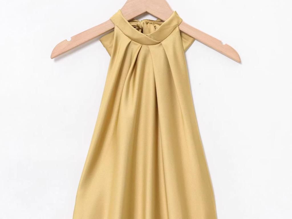 Vestido de Satén de Seda Europeo y Americano para Mujer, Delgado, sin Espalda