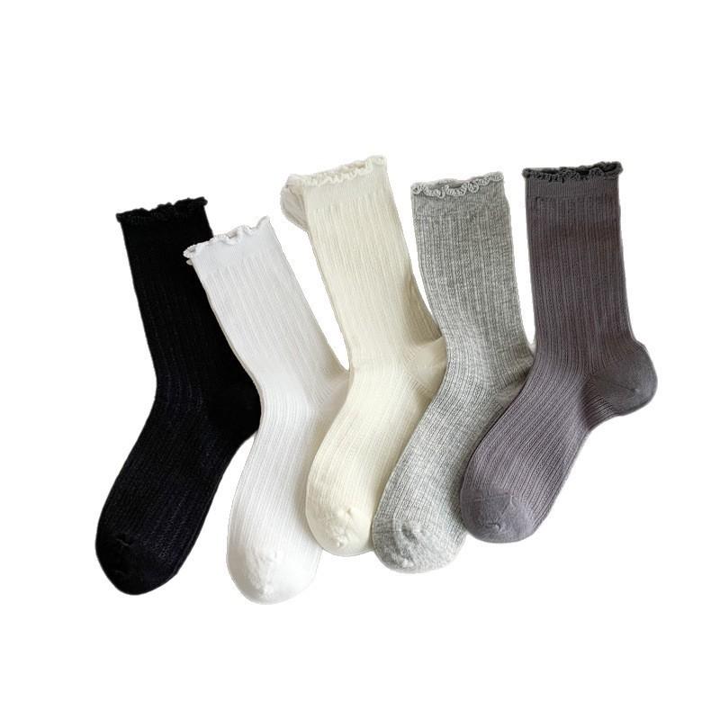 Ballet Style Stacked Socks Mid-Leg Socks Pure Cotton Summer Thin Hollow Mesh Lace Stockings With Small Sandals