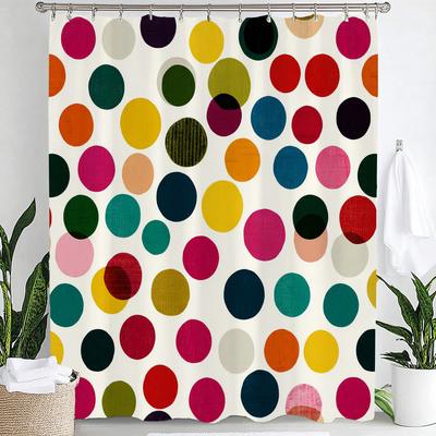 1pc Modern Minimalist Color Dot Pattern Shower Curtain,Bathroom Decorative Curtain, Printed Fabric Home Curtain with Hooks