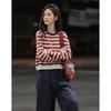 DeMana Women's Classic Stripe Round Neck Knit Sweater