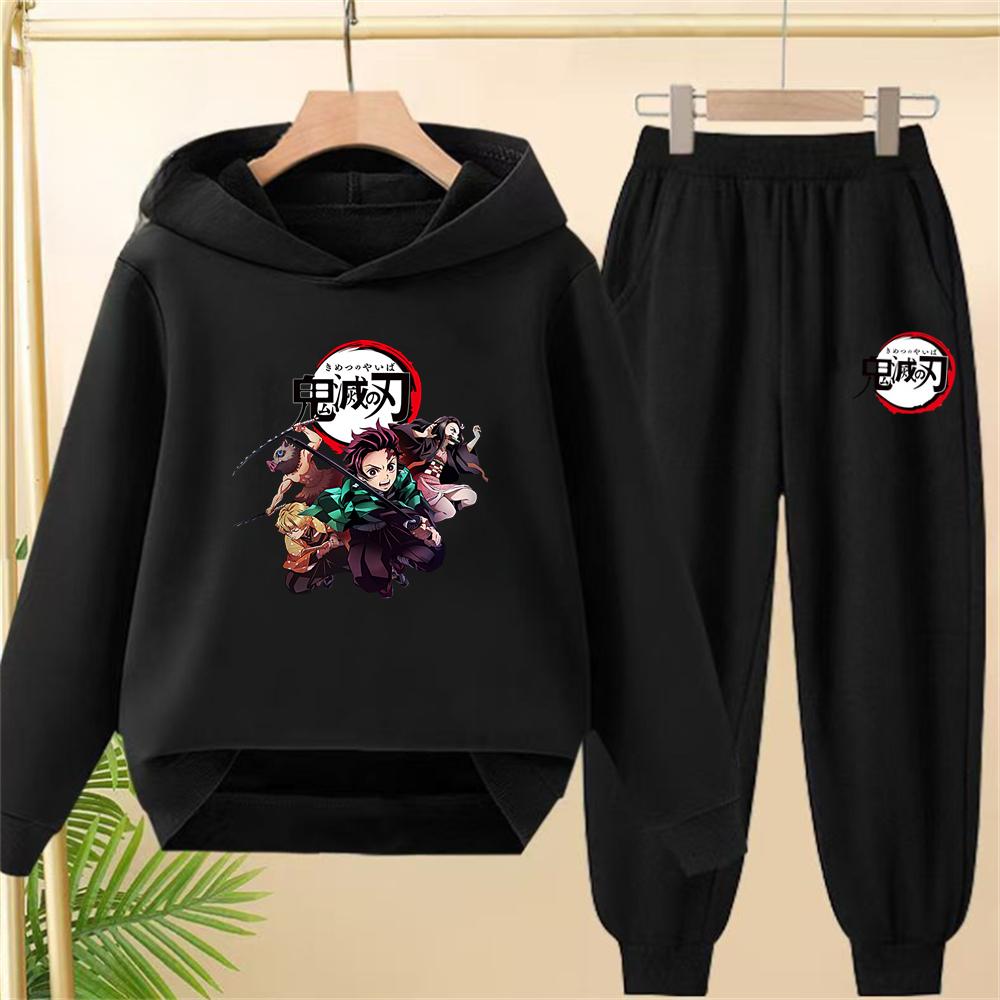 

Children s Hoodie Anime Demon Slayer Suitable Hooded Sweatshirt Outerwear Pants Set Autumn Clothing for Age 2-12 Boys Girls 120cm