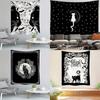 Cartoon Black and White Cat Hanging Cloth Office Living Room Tapestry Home Wall Decoration Tapestry