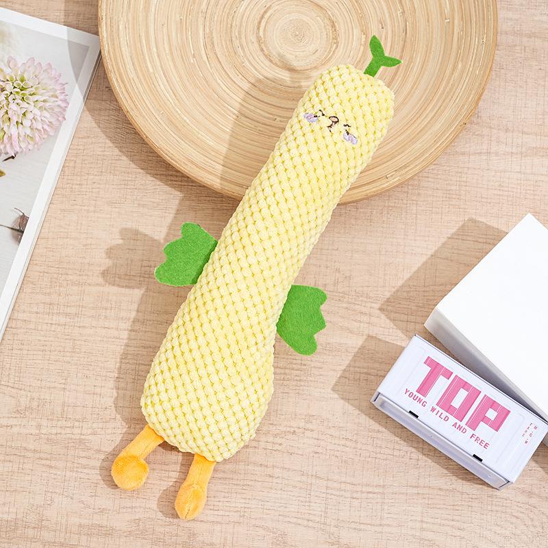 Green Vegetable Shaped Plush Dog Chew Toy Squeaky Free Interactive Teething Toy for Puppy Small Dogs