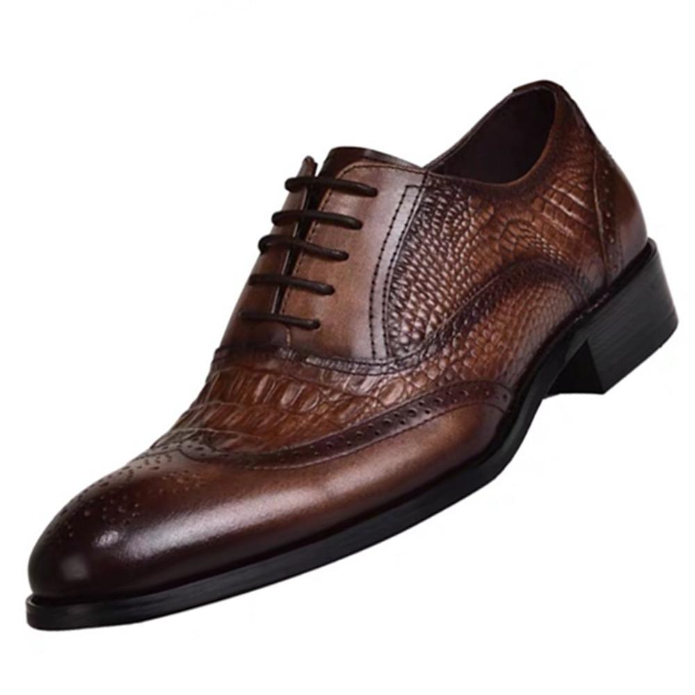 Brogue Oxford Men Vintage Leather Shoes Crocodile Embossed Big Size Classic Retro Style