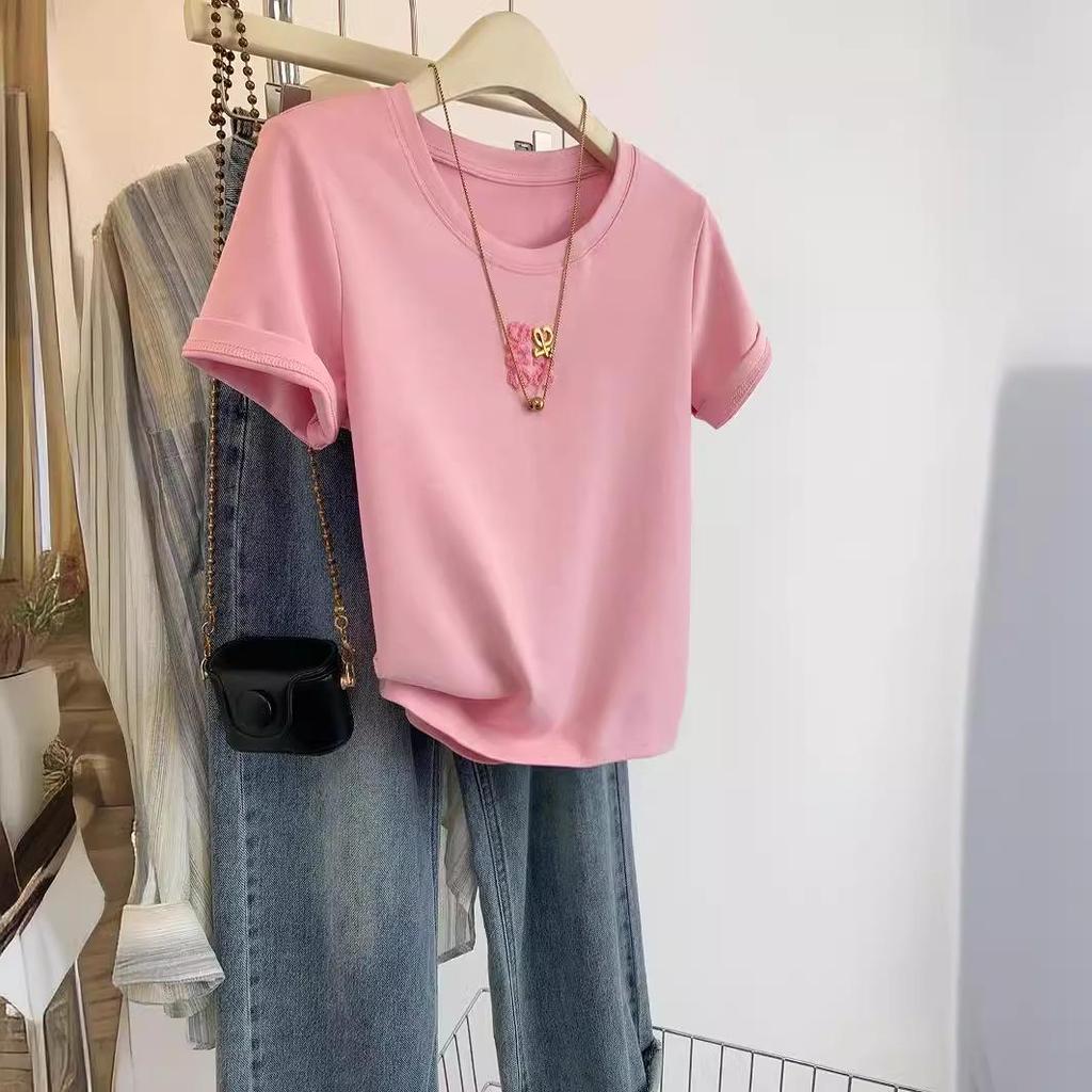 Women's Khaki Short-Sleeve Loose Cotton T-Shirt - Summer 2024 Petite New Design