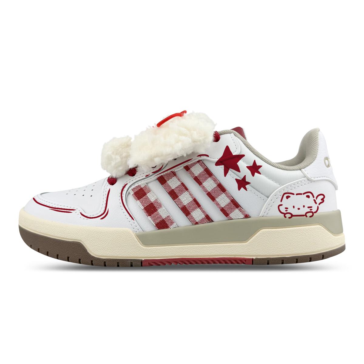 Adidas Neo Entrap Synthetic Leather Low top Skateboard Shoes Unisex White Red FW3462(Team652-) 35⅔