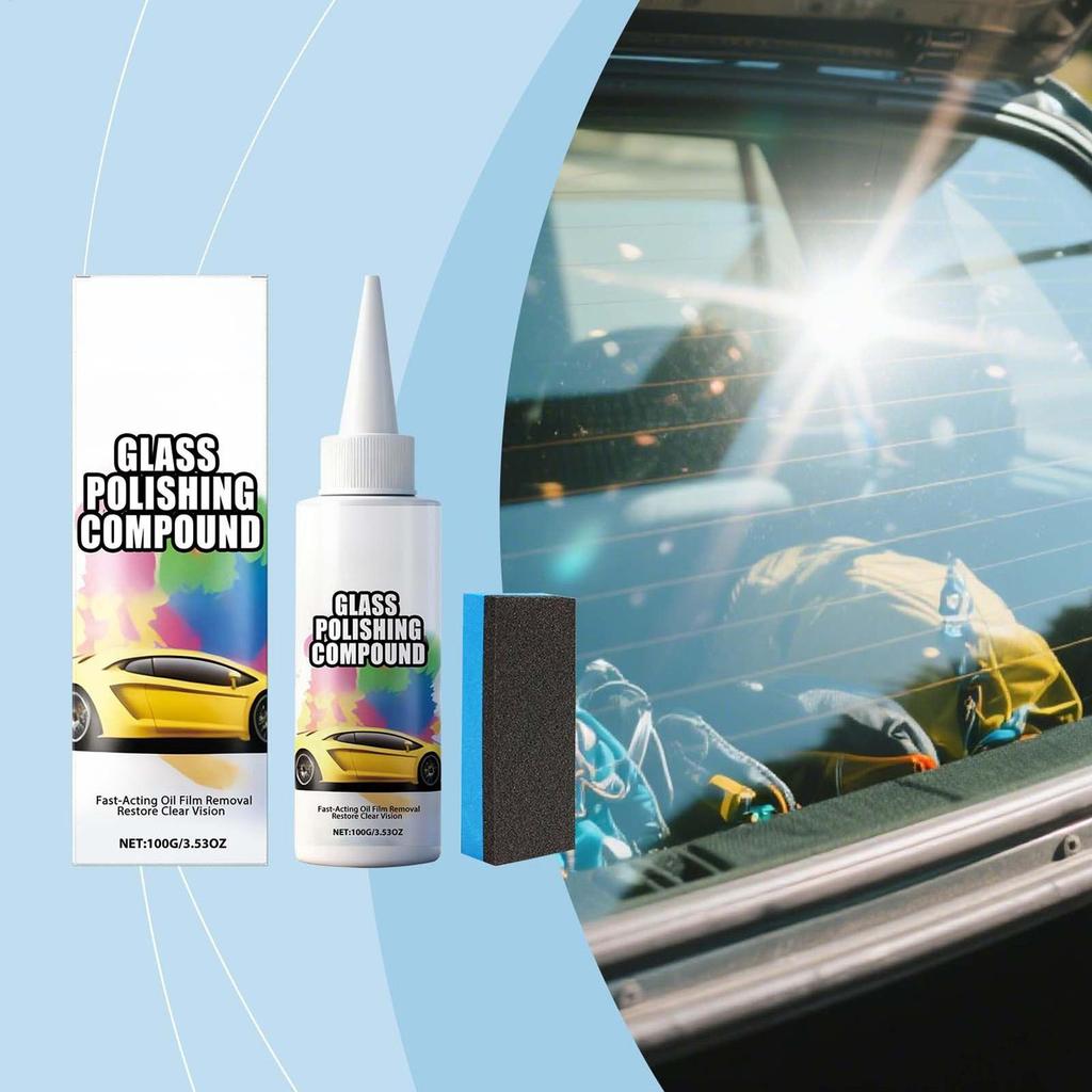 100g Glass Polishing Compound Scratch Repair & Oil Film Remover for Windshield, Interior Exterior Mirror Cleaner Auto Detailing