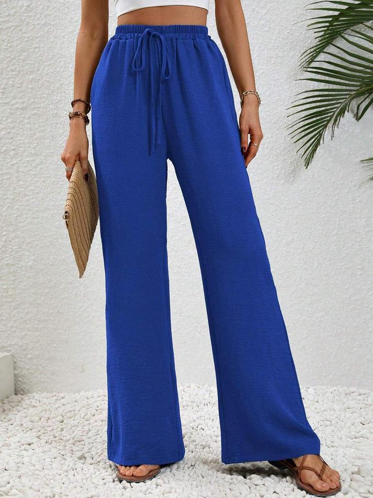 European & American Women's Solid Color Wide-Leg Floor-Length Pants for Spring/Summer 2025