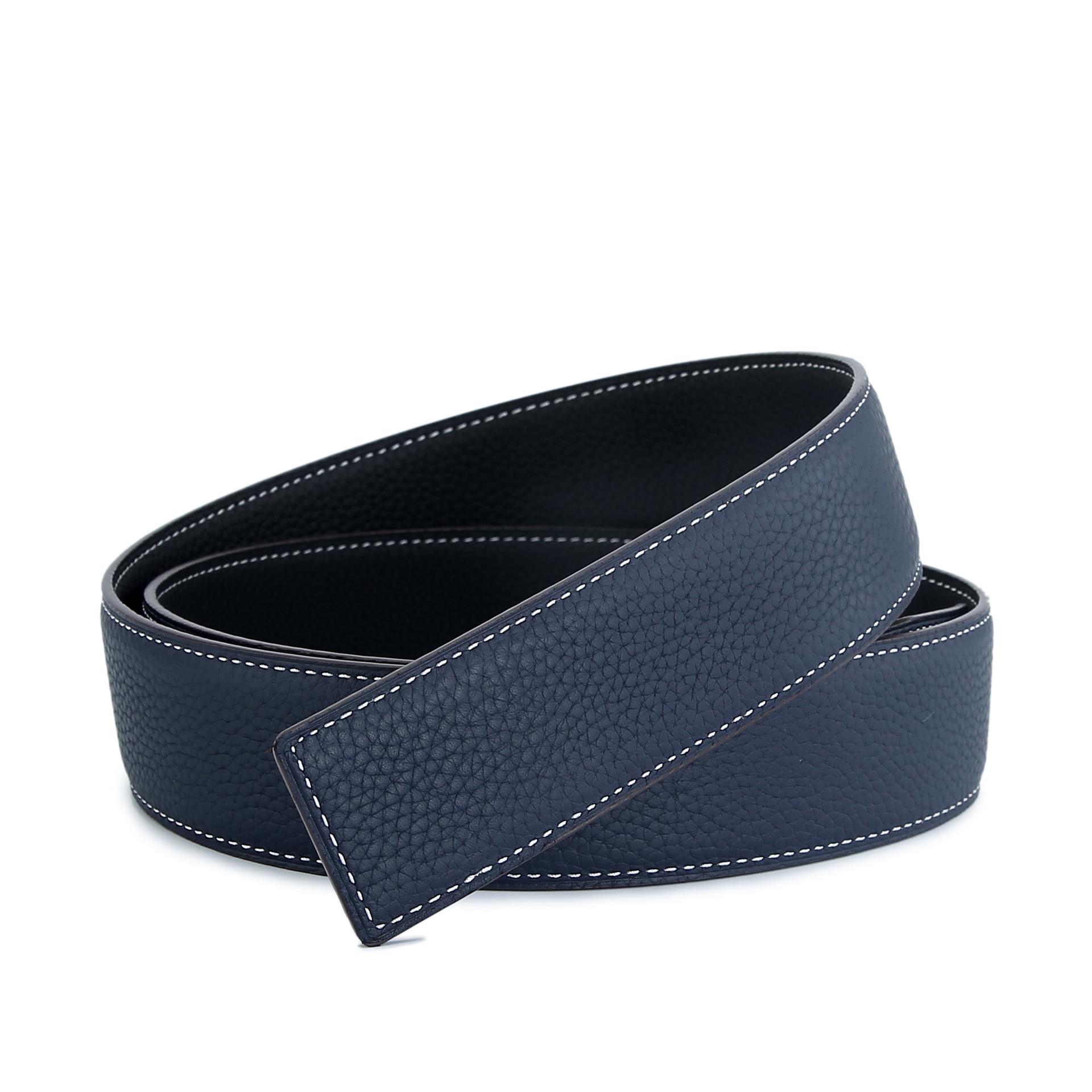 

Универсальный мужской двухсторонний ремень из чистой коровьей кожи шириной 3,8 см (Голова в комплект не входит) 110 cm темно-синий