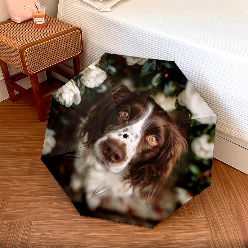 

1 PC Automatic Folding Umbrella - Happy Border Collie Pattern, Portable & Foldable Design with 8 Ribs, Christmas Birthday Gifts