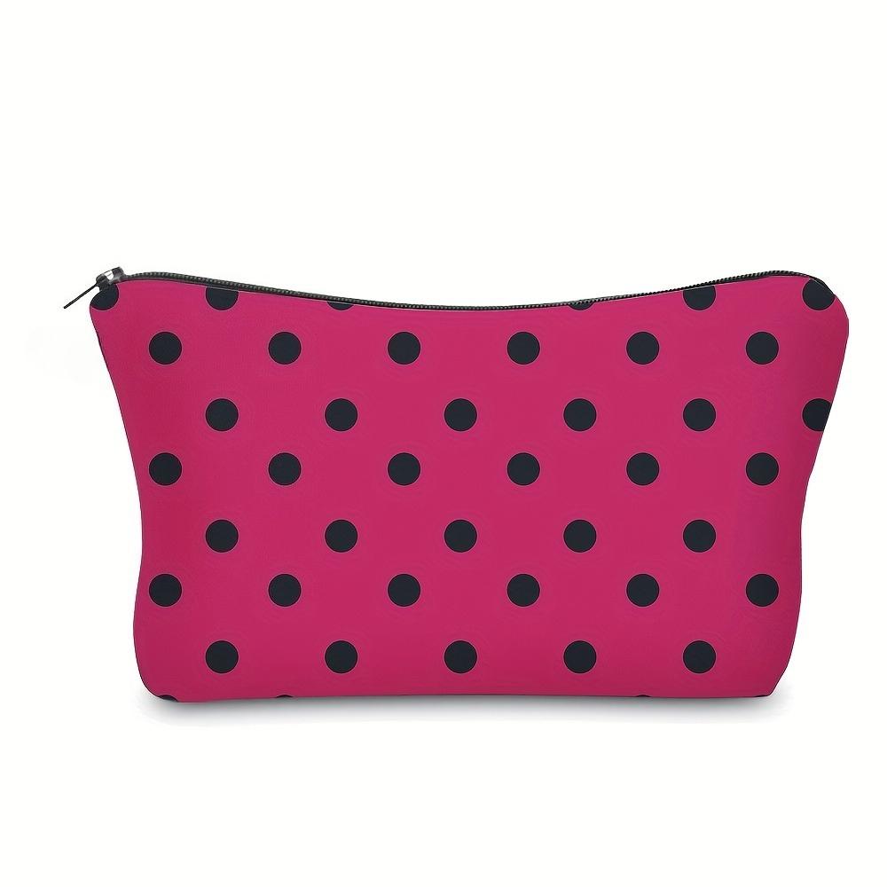 Chic Polka Dot Polyester Makeup Bag Cute Fashionable Cosmetic Pouch with Zipper, Portable Travel Organizer Gift Toiletry Bag