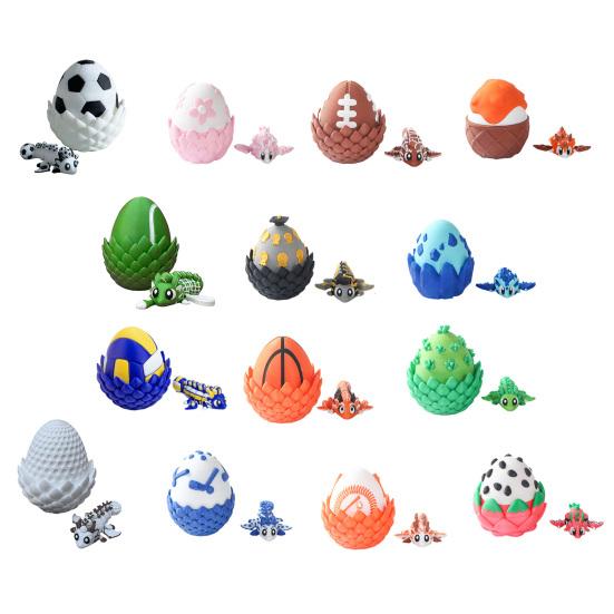 Flexible Sports Ball Dragon And Egg, Articulated Dragon Fidget Toy, 3D Printed Egg with Winged Dragon Inside, Stress Relief Desk Toy