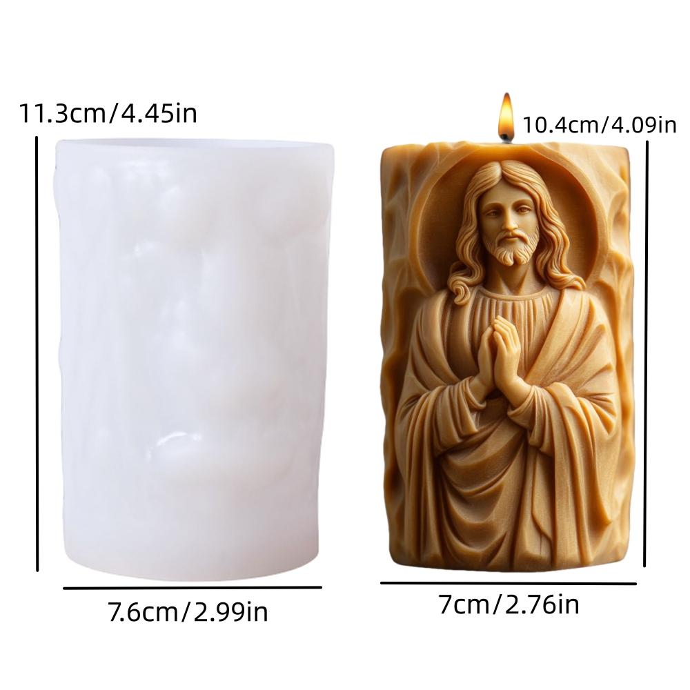 Gebet Jesus Relief Zylinderkerze Silikonform Blume Jesus Statue Relief Harzform Jesus Skulptur Beton Gipsformen