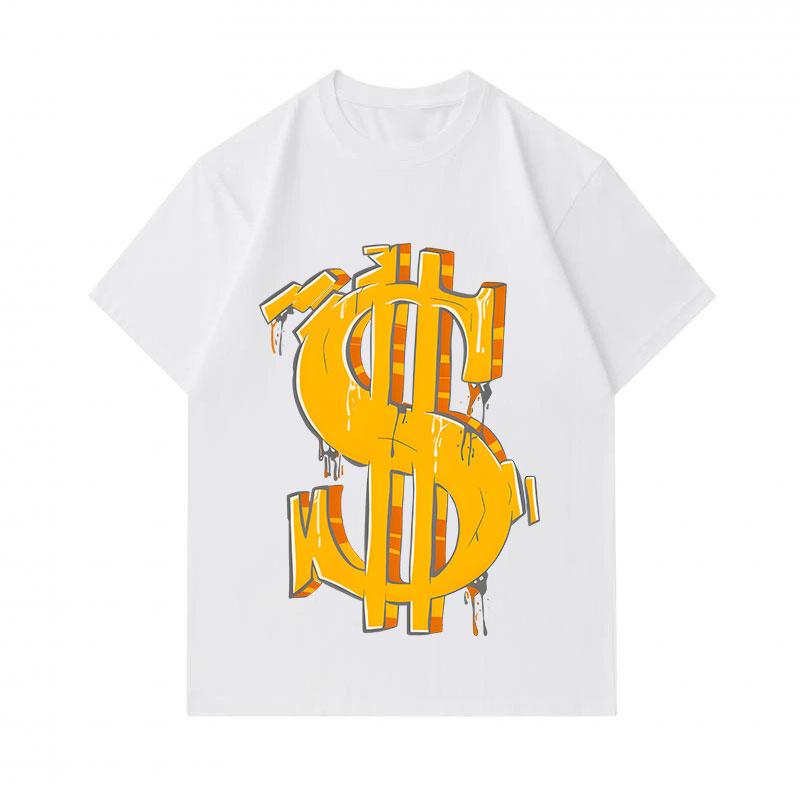 Men's 100% Cotton Crew Neck Short Sleeve T-Shirt, Cool Graffiti Style 3D Dollar Sign Print Casual Loose Fit Tee, Comfortable Streetwear Daily Wear Top