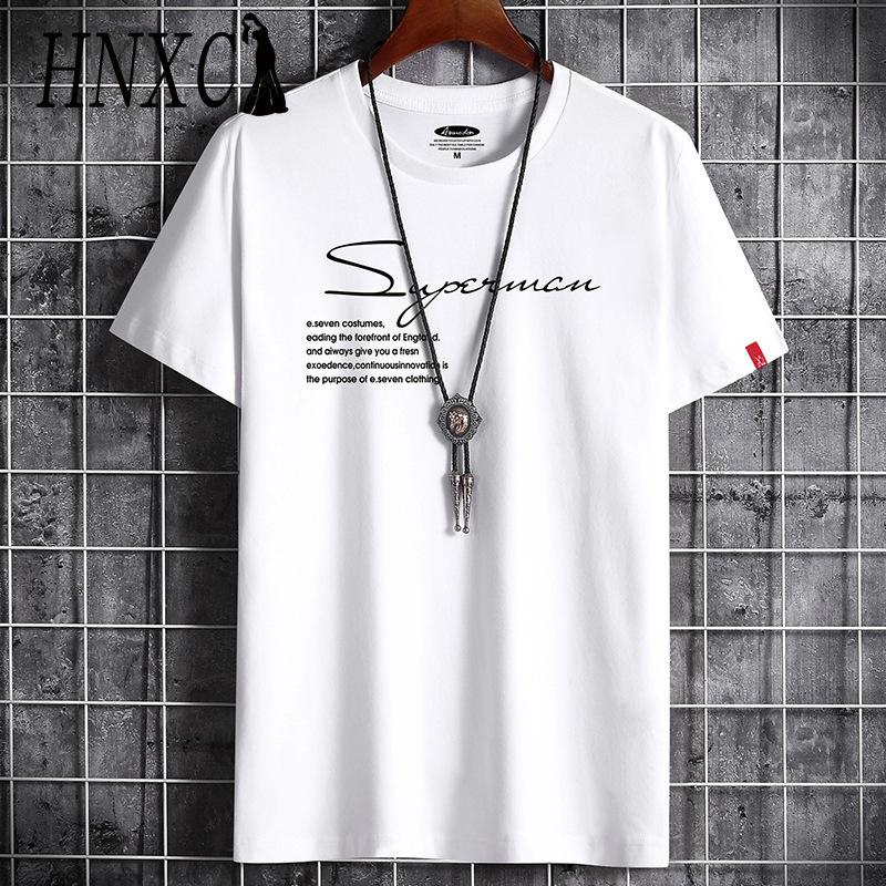 Футболка с коротким рукавом из хлопка HNXC мужская модная свободная рубашка с коротким рукавом и принтом Сострадательная рубашка S белый 980₽