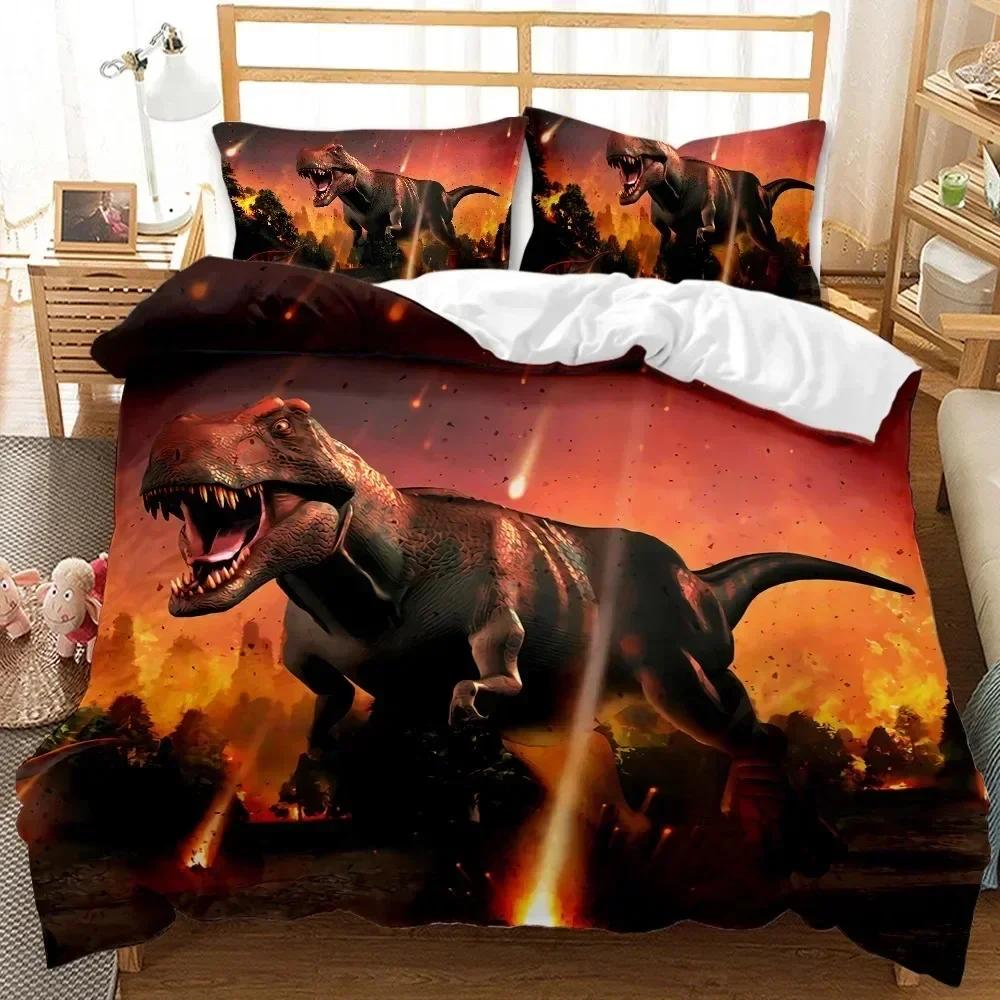 3D Dinosaur Bedding Sets J-Jurassic World Battle Duvet Cover Set Unique Dinosaur Quilt Cover Set For Kids Single Size Polyester