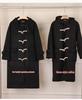 Women's Black Fleece-Lined Wool Coat with Horn Buttons - Korean Style, Petite, Mid-Length