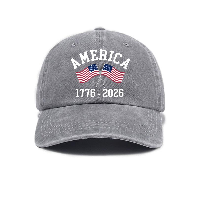 Washed And Distressed Printed Baseball Cap for Adults pc Versatile Trendy American Th Anniversary Printed Washed And D