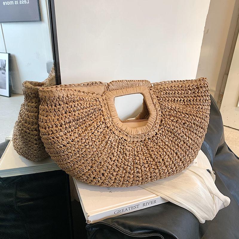 

Летняя этническая соломенная женская сумка - Стильная плетеная пляжная сумка-тоут для отпуска хаки