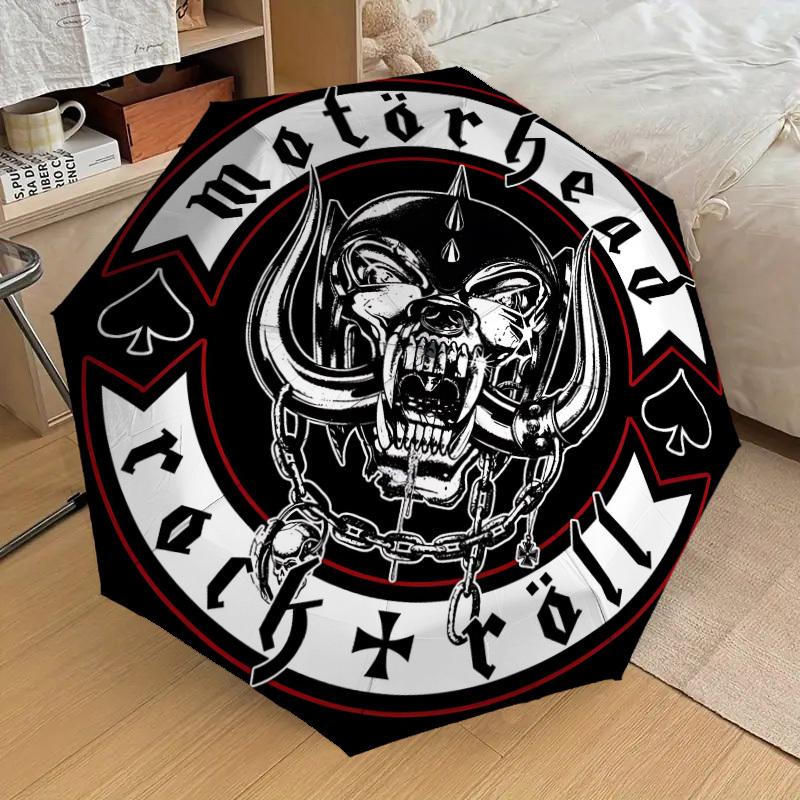 1pc Motorhead Logo Automatic Umbrella | Portable Foldable 8-Rib Manual Open, Cute Halloween & Christmas Gift for Outdoor, Casual Accessory, Durable Ca