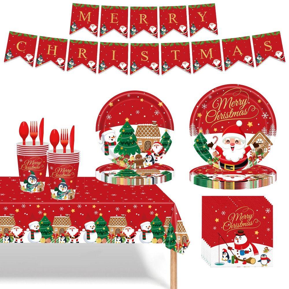 

24pcs Dessert Container Dinnerware Set Fork Spoon Paper Plates Christmas Style 1