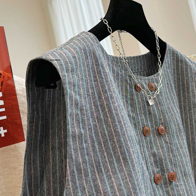 Vest for kvinner Bomull Ermeløs Vintage Denimvest Oversized Trykk Allsidig Casual Knapper Vest