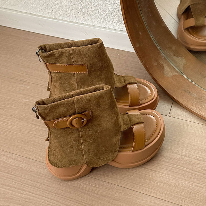 Boots women's summer new cool boots women's open-toe piling boots thick-soled heightening western cowboy short boots trouser boots