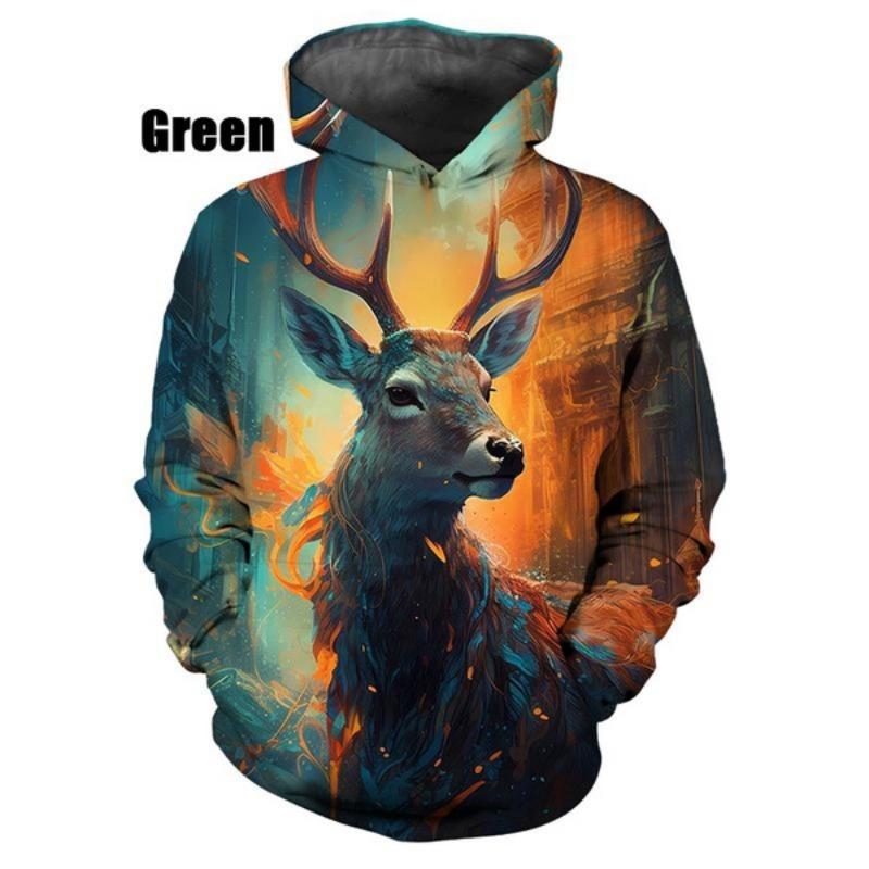 Novelty Colorful Deer 3D Printed Hoodie Funny Fashion Casual Personality Hip Hop Long Sleeve Cool Pullover