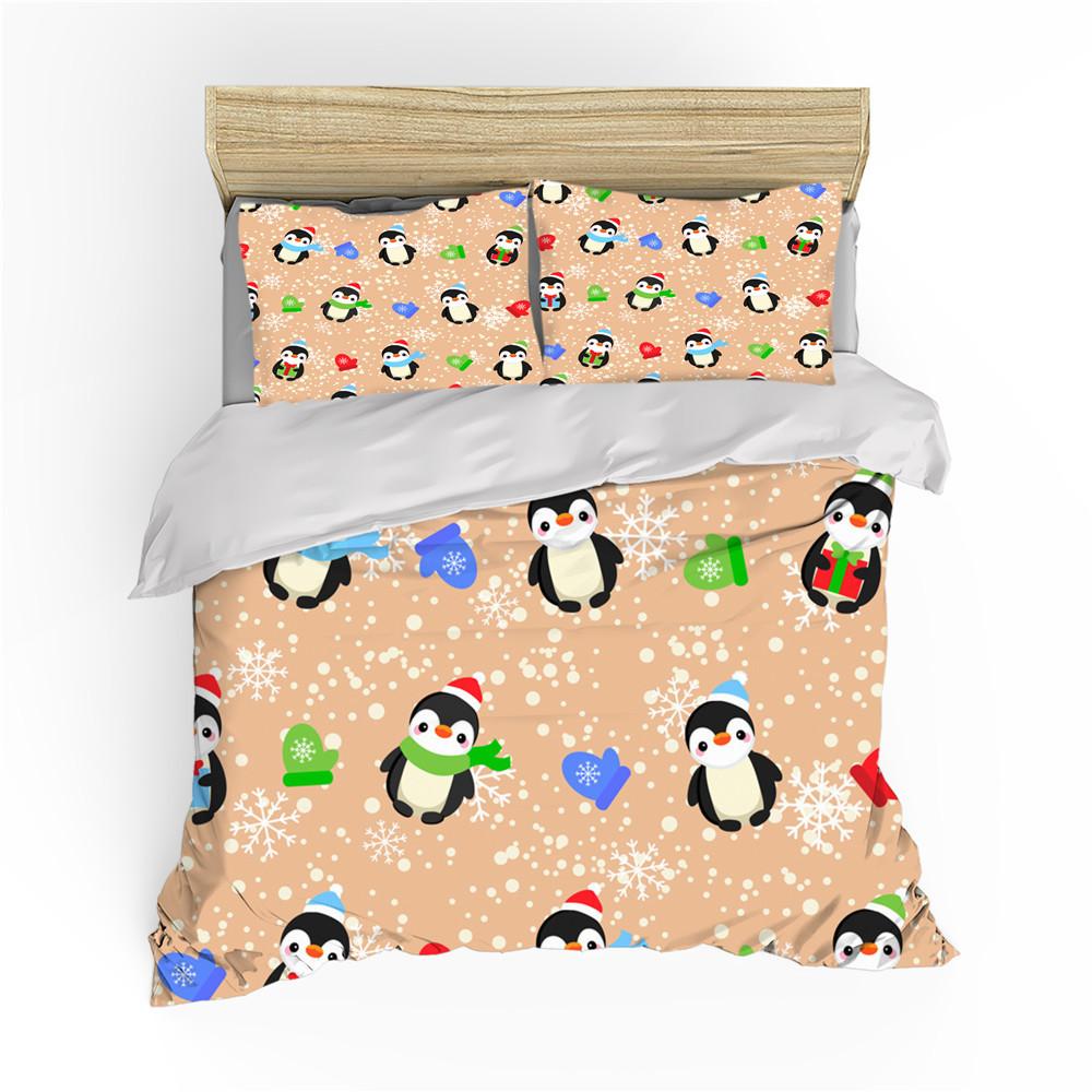Penguin King Queen Duvet Cover Lovely Black White Antarctic Animals Bedding Set For Kids Wildlife 2/3pcs Polyester Quilt Cover