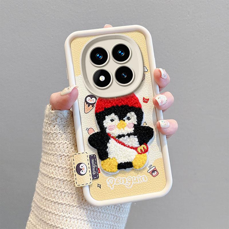 KEYSION Cartoon Cute Plush Embroidery Case for Redmi Note 14 Pro 5G 14 Pro+ with Lanyard Shockproof Phone Cover for Xiaomi POCO X7
